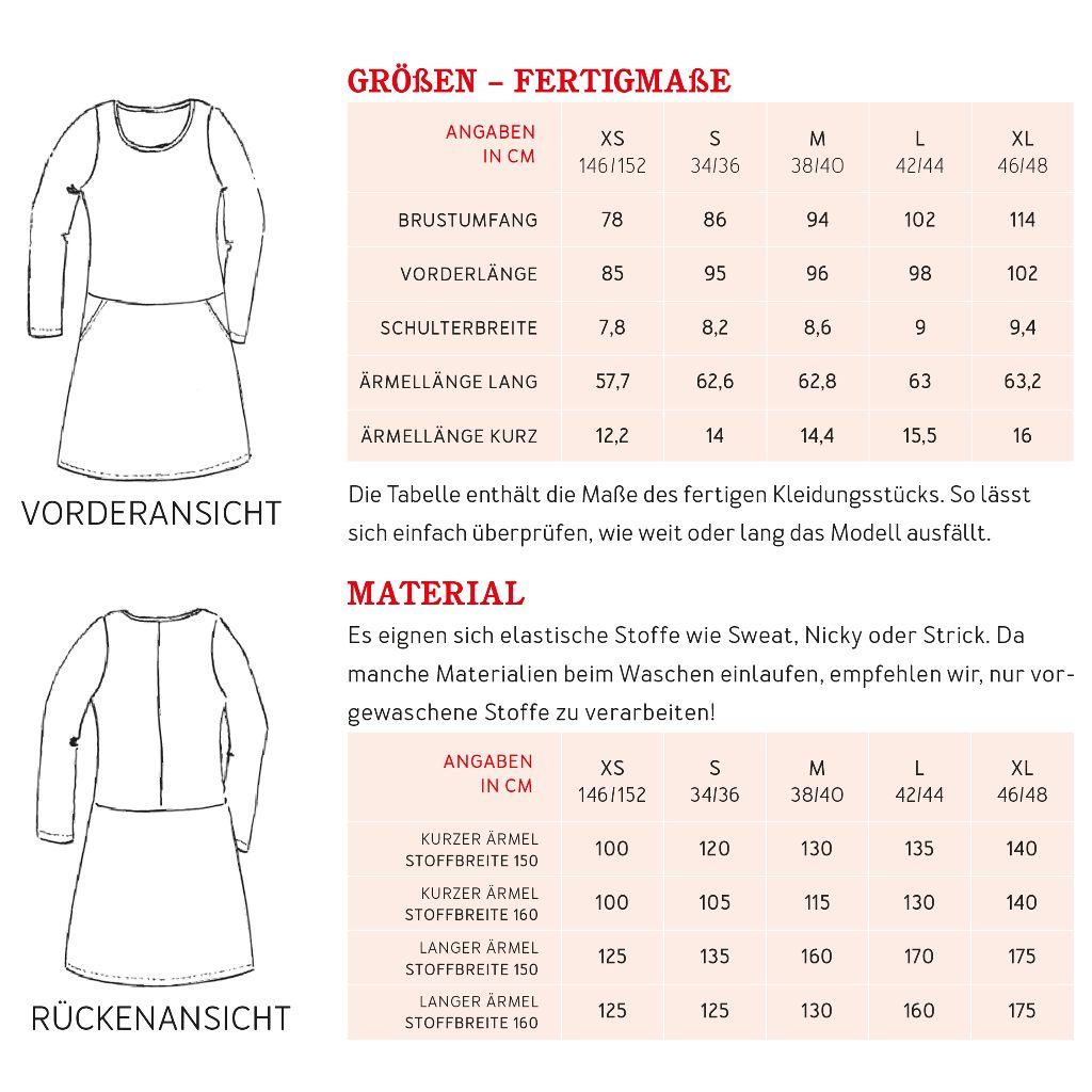 Papierschnittmuster Sweatkleid Frau Fannie XS-XL